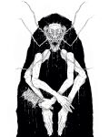  1other antennae bug cleaver cockroach commentary cursed_spirit_(jujutsu_kaisen) dripping english_commentary extra_arms extra_eyes extra_pupils feloart festering_life_sword greyscale highres holding holding_cleaver jujutsu_kaisen kurourushi_(jujutsu_kaisen) monochrome monster monster_focus open_mouth sharp_teeth simple_background teeth white_background 