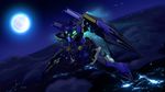  flying glowing glowing_eyes gsan highres mecha moon night no_humans raftclans sky super_robot_wars super_robot_wars_judgement 