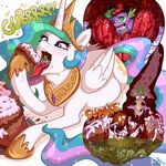  2015 cake candle cutaway cutie_mark dragon duo equine female feral food friendship_is_magic hair hi_res horn long_hair mammal multicolored_hair my_little_pony open_mouth princess_celestia_(mlp) scalie sorcerushorserus spike_(mlp) tongue tongue_out vore winged_unicorn wings 
