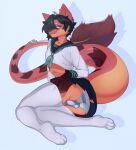 anthro bottomwear bulge butt cheek_tuft clothed clothing colored crop_top crossdressing detailed_bulge digital_drawing_(artwork) digital_media_(artwork) dragon facial_tuft hair hi_res horn legwear looking_at_viewer male mythological_creature mythological_scalie mythology orange_eyes panties pattern_bottomwear pattern_clothing pattern_panties pattern_underwear scalie shaded shirt short_hair simple_background skirt smile solo stockings striped_bottomwear striped_clothing striped_panties striped_underwear stripes tail tail_tuft thick_tail thick_thighs tom_ree topwear tuft underwear white_clothing white_legwear white_stockings wingless_dragon