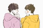  bad_id bad_twitter_id blush brothers brown_hair hood hoodie male_focus matsuno_ichimatsu matsuno_juushimatsu multiple_boys osomatsu-kun osomatsu-san profile siblings simple_background sleeves_past_wrists smile upper_body white_background 