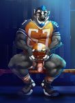  anthro arcticlion badger cobaltbadger_(character) locker_room male mammal mustelid penis solo 