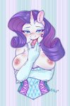  2015 anthro anthrofied aries84 big_breasts blue_eyes breasts clothed clothing elbow_gloves equine eyeshadow friendship_is_magic gloves hair hi_res horn long_hair looking_at_viewer makeup mammal my_little_pony nipple_piercing nipples piercing purple_hair rarity_(mlp) solo unicorn 