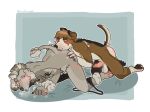 2026 anal anthro axel_(punkt.punkk) barbell_piercing beagle bent_over blush bodily_fluids body_blush bridge_piercing brown_body brown_ear_tips brown_fur brown_hair brown_pawpads butt_blush canid canine canis clothed clothing clothing_around_one_leg digital_drawing_(artwork) digital_media_(artwork) dipstick_ears domestic_dog duo ear_markings ear_piercing ear_ring english_description erection eyebrow_barbell eyebrow_piercing facial_piercing fur genital_fluids genitals grey_body grey_fur hair hand_on_butt hand_on_partner's_butt hi_res humanoid_genitalia humanoid_hands humanoid_penis hunting_dog leaking_precum male male/male mammal mohawk multicolored_ears nose_piercing nose_ring open_mouth oral panties panties_around_one_leg panties_down partially_clothed pawpads penis piercing pink_pawpads poodle precum punkt.punkk raised_tail rimming ring_piercing scent_hound sex tail tan_body tan_fur tattoo underwear underwear_around_one_leg underwear_down