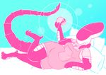  2015 alien alien_(franchise) anthro big_breasts blue_background blush breasts catboots chubby clothed clothing female food invalid_tag long_tail lying pillow simple_background smile solo xenomorph 