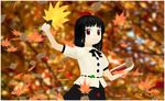  3d autumn autumn_leaves black_hair dated fan hat notebook oota_jun'ya_(style) red_eyes shameimaru_aya shiobi_(studiosiobi) solo tokin_hat touhou 