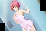  convenient_censoring highres pink_eyes pink_hair ponytail rakudai_kishi_no_cavalry screencap solo stella_vermillion towel 