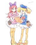  aikatsu! aikatsu!_(series) bow cosplay daisy_duck daisy_duck_(cosplay) disney disneyland donald_duck donald_duck_(cosplay) hair_bow hat map mr._potato_head multiple_girls otoshiro_seira pantyhose saegusa_kii shinoasa twitter_username yellow_legwear 