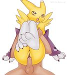  anime arm_warmers camera canine claws digimon facing femal female fox human invalid_color invalid_tag mammal on paws renamon riding sex squeezing together top whiteserval 