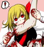  1girl blonde_hair blood bloody_hands commentary_request corpse eating guro noumen red_eyes rumia short_hair solo touhou 