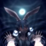  animal_ears blue_dress blue_hair blush bunny_ears collarbone commentary_request crying crying_with_eyes_open dress full_moon miata_(miata8674) moon night red_eyes reflection sad seiran_(touhou) soaking_hands solo tears touhou water 