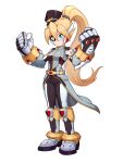  1girl absurdres adapted_costume alternate_color alternate_costume armor belt biometal blonde_hair blue_eyes body_armor bodysuit boots breasts ciel_(mega_man) coattails commission commissioner_upload eyelashes eyepatch facial_mark full_body gauntlets general_(mega_man) hat high_ponytail highres knee_armor knee_boots long_coat long_hair mechanical_ears mega_man_(series) mega_man_zero_(series) mega_man_zx military_hat military_uniform non-web_source petite ponytail shoulder_armor small_breasts tailcoat transparent_background uta_guipiy 