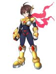  1boy absurdres adapted_costume ahoge alternate_color alternate_costume arm_cannon armor armored_boots body_armor bodysuit boots brown_hair commission commissioner_upload covered_abs covered_navel full_body gauntlets gloves green_eyes highres knee_armor knee_boots mechanical_ears mega_man_(series) mega_man_x_(series) mega_man_zero_(series) missing_headwear non-web_source shoulder_armor solo transparent_background uta_guipiy weapon x_(mega_man) 