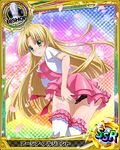  asia_argento bishop_(chess) black_panties blonde_hair card_(medium) character_name chess_piece dress green_eyes high_school_dxd long_hair official_art panties petals pink_dress solo thighhighs trading_card underwear white_legwear 