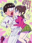  1girl assertive black_hair blood blush brown_eyes brown_hair bulge crotch_rub cup drinking_glass full-face_blush glowstick hairband heart heart_in_mouth low_twintails matsuno_karamatsu messy_hair nosebleed osomatsu-kun osomatsu-san robe shinonoko_(tubamecider) short_twintails spill surprised sweat tearing_up translation_request trembling twintails wine_glass yowai_totoko 