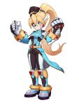  1girl absurdres adapted_costume alternate_color alternate_costume armor belt biometal blonde_hair blue_eyes body_armor bodysuit boots breasts ciel_(mega_man) coattails commission commissioner_upload eyelashes eyepatch facial_mark full_body gauntlets general_(mega_man) hat high_ponytail highres knee_armor knee_boots long_coat long_hair mechanical_ears mega_man_(series) mega_man_zero_(series) mega_man_zx military_hat military_uniform non-web_source petite ponytail shoulder_armor small_breasts tailcoat transparent_background uta_guipiy 
