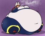 2026 anthro belly big_belly big_breasts blue_bottomwear blue_clothing blue_fingerless_gloves blue_gloves blue_handwear blue_pants blue_shirt blue_topwear bottomwear breasts bulge burping busty_boy_(lore) cinderace clothing colored digital_media_(artwork) fingerless_gloves flare_(jalpunny) generation_8_pokemon gloves gynomorph hair handwear hi_res huge_belly huge_breasts huge_thighs hyper hyper_belly hyper_breasts hyper_thighs intersex jalpunny lagomorph leporid male_(lore) mammal morbidly_obese morbidly_obese_anthro morbidly_obese_gynomorph morbidly_obese_intersex motion_lines navel nintendo obese obese_anthro obese_gynomorph obese_intersex onomatopoeia open_mouth overweight overweight_anthro overweight_gynomorph overweight_intersex pants pink_tongue pokemon pokemon_(species) purple_background rabbit red_eyes red_hair red_mouth shaded shirt simple_background sitting solo sound_effects text thick_thighs three-quarter_view tight_clothing tongue topwear weight_gain white_ears yellow_inner_ear