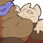 animated anthro belly belly_grab belly_jiggle belly_rub big_belly blue_scarf brown_body canid canine colored duo face_in_belly fox jiggling leg_grab mammal nude overweight scarf soarfloh syloh_(soarfloh) thick_thighs thigh_grab ych_(character)