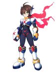  1boy absurdres adapted_costume ahoge alternate_color alternate_costume arm_cannon armor armored_boots body_armor bodysuit boots brown_hair commission commissioner_upload covered_abs covered_navel full_body gauntlets gloves green_eyes highres knee_armor knee_boots mechanical_ears mega_man_(series) mega_man_x_(series) mega_man_zero_(series) missing_headwear non-web_source shoulder_armor solo transparent_background uta_guipiy weapon x_(mega_man) 