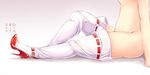  breasts collar commentary_request head_out_of_frame high_heels hips ichirino_minagi medium_breasts original out_of_frame red_footwear ribbon-trimmed_thighhighs shoes sitting solo stomach thighhighs thighs topless white_legwear 
