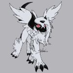  absol bright_pupils claws closed_mouth commentary_request grey_background highres horns mega_absol no_humans pokemon pokemon_(creature) red_eyes simple_background solo soruva_359 white_pupils wings 