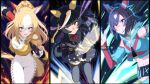  3girls absurdres ahoge animal_ears ascot asymmetrical_jacket aura believe_(purity)_(umamusume) believe_(umamusume) black_hair black_pantyhose black_shorts black_sports_bra blonde_hair blue_eyes blue_jacket blunt_bangs blush bodysuit breasts brown_hair buttons calstone_light_o_(one_true_path)_(umamusume) calstone_light_o_(umamusume) choker clenched_teeth closed_mouth commentary_request detached_collar double-breasted durandal_(chevalier_fidele)_(umamusume) durandal_(umamusume) ear_covers electricity epaulettes fourragere frilled_bodysuit gloves green_choker hair_between_eyes highres hime_cut hitempo horse_ears horse_girl horse_tail jacket large_breasts long_hair long_sleeves looking_at_viewer medium_breasts midriff multicolored_hair multiple_girls navel open_mouth pantyhose red_ascot revision running short_hair shorts single_ear_cover smile sports_bra tail teeth two-tone_hair umamusume white_bodysuit white_gloves white_hair yellow_eyes 