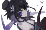  1girl artist_name bug butterfly butterfly_hat_ornament colored_extremities colored_skin fingernails hat hat_ornament housho_margo japanese_clothes kotetsu_080 light_smile lolita_fashion looking_at_viewer mahou_shoujo_no_majo_saiban mini_hat mini_top_hat purple_butterfly purple_eyes purple_hair sharp_fingernails simple_background solo spoilers top_hat wa_lolita white_background witch_(manosaba) 