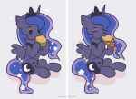 artist_name burger crescent_moon_(marking) cutie_mark digital_drawing_(artwork) digital_media_(artwork) dot_eyes eating english_description equid equine eyelashes eyes_closed eyeshadow falling female female_feral feral flat_colors food friendship_is_magic fruit grey_background grey_body grey_horn grey_wings hair happy hasbro hi_res holding_food holding_object horn makeup mammal markings moon_(marking) my_little_pony mythological_creature mythological_equine mythology nnalyart plant princess_luna_(mlp) purple_eyeshadow purple_hair purple_tail simple_background simple_eyes sitting smile sparkles sparkling_hair sparkling_tail spread_wings tail text tomato winged_unicorn wings