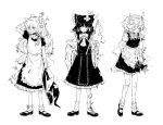  3girls apron ascot bow braid closed_mouth crossed_bandaids defeat detached_sleeves dress frilled_bow frilled_hair_tubes frilled_skirt frills hair_bow hair_tubes hakurei_reimu hat hat_bow highres holding holding_unworn_clothes holding_unworn_hat izayoi_sakuya kirisame_marisa long_hair maguro_(mawaru_sushi) maid maid_headdress mary_janes missing_headwear multiple_girls pinafore_dress puffy_short_sleeves puffy_sleeves ribbon-trimmed_sleeves ribbon_trim shoes short_sleeves side_braid single_braid skirt sleeveless sleeveless_dress socks tearing_up torn_apron torn_clothes torn_dress touhou twin_braids unworn_hat unworn_headwear waist_apron witch_hat 