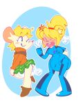 angry anthro clean_diaper clothed clothing cricetid diaper diaper_fetish diaper_under_clothing doodle_pamp_danny duo female female/female hamster hamus hi_res mammal metroid mouse moushley murid murine nintendo one_eye_closed rodent wearing_diaper wink zero_suit