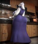  2026 anthro appliance big_breasts big_butt blush boss_monster_(undertale) bovid breasts butt caprine clothed clothing dress eyelashes female food hi_res kitchen kitchen_appliance kvnpoulsen looking_at_viewer looking_back mammal mature_anthro mature_female pastry pie seductive short_tail tail thick_thighs toriel undertale_(series) white_body 