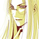  1girl forehead glasses hellsing integra_hellsing long_hair lowres oekaki portrait smile solo toshimichi_yukari yellow_theme 