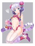  arm_warmers bare_shoulders bell blue_eyes blush boots braid breasts christmas double_bun gift hair_ornament haku_(p&amp;d) kneeling long_hair multicolored_hair naked_ribbon navel open_mouth purple_hair puzzle_&amp;_dragons ribbon shouni_(sato3) small_breasts solo tail tail_bell thighhighs tiger_tail twin_braids two-tone_hair underboob white_hair white_legwear 