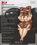 2024 4:5 absurd_res anthro big_breasts blush breasts brown_body brown_fur covering covering_breasts dialogue english_text eyelashes female fur furniture generation_4_pokemon grey_sclera hi_res lagomorph looking_at_viewer lopunny mammal mrdirtandgrime nintendo offscreen_character pink_eyes pokemon pokemon_(species) recording sitting sofa solo tail tan_body tan_fur text thick_thighs