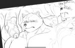 anthro anthro_on_anthro balls barazoku bear big_balls big_penis black_nose black_text blush bodily_fluids canid canine dripping drooling duo epic_games fangs foreskin fortnite frown fur genital_fluids genitals glans glans_in_mouth guide_lines hajime_(fortnite) heart_after_text heart_symbol hi_res humanoid_genitalia humanoid_penis male male/male mammal monochrome muscular muscular_anthro muscular_male narrowed_eyes nude nude_anthro nude_male onomatopoeia pecs penis penis_in_face penis_in_mouth pointy_ears polar_bear polar_patroller precum raccoon_dog retsito saliva saliva_drip shocked sketch snout solo_focus sound_effects speech_bubble tanuki teeth text tuft unfinished ursine vein veiny_penis worried
