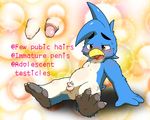  anthro avian beak bird blush close-up digital_media_(artwork) embarrassed english_text flaccid front_view gentle_adelie lush male nakayan nude open_mouth penguin penis reclining retracted_foreskin sitting small_penis solo sweat sweatdrop text uncut 