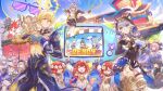  2boys 6+girls absurdres animal_ear_fluff animal_ears antenna_hair arms_up asymmetrical_dual_wielding black_gloves black_hair black_jacket black_leotard black_skirt blade_(honkai:_star_rail) blonde_hair blue_eyes blue_jacket boots breasts castorice_(gossamer_flutter)_(honkai:_star_rail) castorice_(honkai:_star_rail) cat_ears cipher_(honkai:_star_rail) closed_eyes commentary controller cowboy_shot cracked_skin csyday dan_heng_(honkai:_star_rail) dan_heng_(hunt)_(honkai:_star_rail) dan_heng_(woof_woof_dan)_(honkai:_star_rail) detached_sleeves dress dual_wielding ears_through_hood english_commentary evanescia_(honkai:_star_rail) feixiao_(honkai:_star_rail) fingerless_gloves fox_girl game_controller glasses gloves glowstick gold_boots grey_hair hair_between_eyes halo halo_behind_head highres himeko_(himekat)_(honkai:_star_rail) himeko_(honkai:_star_rail) holding holding_controller holding_game_controller holding_glowstick holding_sword holding_weapon honkai:_star_rail honkai_(series) hooded_leotard jacket leotard march_7th_(honkai:_star_rail) march_7th_(march_bunny)_(honkai:_star_rail) march_7th_(preservation)_(honkai:_star_rail) mask mask_on_head material_growth medium_breasts moon mortenax_blade_(honkai:_star_rail) multiple_boys multiple_girls nihilux_(honkai:_star_rail) official_alternate_costume outdoors outstretched_arms pearl_(honkai:_star_rail) phainon_(honkai:_star_rail) phainon_(khaslana)_(honkai:_star_rail) pink_hair playing_games playing_video_games pointy_ears purple_dress purple_hair raccoon_mask red_hair second-party_source shirt short_hair short_hair_with_long_locks siblings silver_wolf_(honkai:_star_rail) silver_wolf_(lv.999)_(honkai:_star_rail) sisters skirt spiked_halo stelle_(honkai:_star_rail) supplicant_mask sword thigh_boots thigh_strap through_medium through_screen tongue tongue_out trailblazer_(baseball_raccoon)_(honkai:_star_rail) trailblazer_(honkai:_star_rail) train trianne_(honkai:_star_rail) tribbie_(honkai:_star_rail) trinnon_(honkai:_star_rail) triplets weapon welt_yang welt_yang_(fluffy) white_dress white_shirt yellow_eyes yellow_halo 