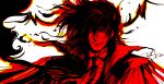  1boy alucard_(hellsing) ascot capelet commentary_request fang hellsing highres limited_palette male_focus medium_hair portrait signature smile solo toshimichi_yukari 