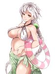  alternate_costume bare_shoulders braid breasts cloud_print criss-cross_halter halter_top halterneck kantai_collection large_breasts long_hair looking_at_viewer midriff navel sarong sideboob silver_hair single_braid solo swimsuit taka_(sanoujo358) underboob unryuu_(kantai_collection) very_long_hair yellow_eyes 