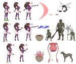  1girl absurdres big_belly breasts brown_hair dog full_body giant_insect goblin health_bar highres huge_breasts implied_bestiality leotard magic nipples orc original ponytail purple_leotard purple_thighhighs sequential shufflebox standing status_effect tentacles thighhighs torn_clothes torn_leotard wand 