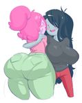  2015 adventure_time big_breasts big_butt black_hair blush breasts bulumble-bum butt clothed clothing duo female hair huge_breasts huge_butt humanoid long_hair mammal marceline pink_hair princess_bubblegum smile thick_thighs wide_hips 