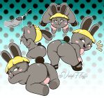 animal_crossing anthro anus big_butt black_eyes blonde_hair blue_background blush blush_stickers bonbon_(animal_crossing) breasts brown_body brown_fur buckteeth butt cotton_tail disembodied_penis eyelashes female fur genitals gloves_(marking) gradient_background grey_body grey_fur hair hi_res lagomorph leporid looking_at_viewer looking_back looking_back_at_viewer mammal markings nintendo open_mouth open_smile pattern_background penis pink_body pink_fur rabbit rear_view short_hair side_view simple_background smile solo teeth thick_thighs voidsdroids vulva white_background wide_hips yellow_nose