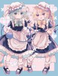 2girls :3 alternate_costume alternate_headwear apron black_dress black_shoes black_wrist_cuffs blonde_hair blue_border blush border bow bowtie commentary_request crystal crystal_wings disembodied_linked_eye dress enmaided eyeball fang flandre_scarlet frilled_apron frilled_dress frilled_wrist_cuffs frills full_body green_bow green_bowtie green_eyes green_hair green_nails hat hat_bow heart heart_of_string hiyuu_(hiyualice) komeiji_koishi looking_at_viewer maid maid_day mary_janes mob_cap multiple_girls one_side_up open_mouth puffy_short_sleeves puffy_sleeves red_bow red_eyes shoes short_sleeves smile touhou white_hat wings wrist_cuffs yellow_bow yellow_bowtie 