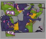 2 ahoge animal_genitalia anthro arm_pit balls_blush bared_teeth between_legs blush bo_staff bodily_fluids body_blush body_mouth breast_play breasts butt chest_lick claws close-up clothing confusion crouching cum cum_on_face dialogue dinoasur dinosaur discarded_clothing dizzy dizzy_eyes donatello_(tmnt) dromaeosaurid drooling duo elbow_pads erection eyes_closed feet fellatio female forked_tongue genital_fluids genitals grimace hair hi_res hybrid invalid_tag kerchief kneeling licking licking_cum long_tongue lying makeup male male/female mascara mask mouth_play multicolored_teeth multiple_panel nervous nipples nude on_back on_bottom on_top oral oral_fixation panel_overlap paws penile penis penis_lick pinned prehistoric_species purple_tongue questionable_consent rear_view reptile restraints saliva saurischian scalie seductive sex sharp_teeth sheath sickle_claw side_boob skitchy_(sk1tchy) spiral spiral_eyes spread_legs spreader_bar spreading staff stinkyredhoodie tail teenage_mutant_ninja_turtles teenage_mutant_ninja_turtles_(1987) teeth teeth_showing theropod thoughts titfuck toe_claws toes tongue tongue_on_penis tongue_out tonguejob turtle velociraptor waking_up wearing