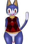  animal_crossing animal_humanoid anthro blue_fur cat cat_humanoid clothing feline fur humanoid iguanasarecool invalid_tag male mammal nintendo open_mouth penis red_eyes rover standing sweater vest video_games 