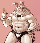  2015 abs adios big_muscles blue_eyes blush body_hair bow_tie bulge carrot clothed clothing embarrassed eye_patch eyewear feline fluffy half-dressed happy_trail league_of_legends lion male mammal muscular muscular_male navel notched_ear pink_nose rengar simple_background solo speedo swimsuit the_farewelled thick_thighs topless video_games 