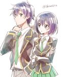  1girl brother_and_sister joukamachi_no_dandelion necktie purple_hair sakurada_kanade sakurada_shuu school_uniform shinoasa short_hair siblings skirt twins 