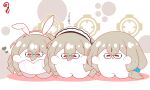  :d afterimage akane_(blue_archive) akane_(bunny)_(blue_archive) akane_(school_uniform)_(blue_archive) animal_ears black-framed_eyewear blue_archive blue_scrunchie blush closed_eyes closed_mouth colored_shadow commentary_request eyes_visible_through_hair fake_animal_ears glasses hair_between_eyes hair_ornament hair_over_eyes hair_scrunchie hairband halo highres kurukurumagical leotard maid_headdress playboy_bunny rabbit_ears scrunchie shadow smile standing strapless strapless_leotard translation_request white_background white_hairband white_leotard 
