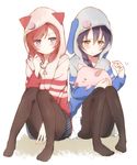  alternate_hairstyle animal animal_hood bad_id bad_twitter_id badge between_legs black_legwear blue_hair blush braid bunny_hood button_badge cat_hood cora_stt hair_twirling hand_between_legs holding holding_animal hood love_live! love_live!_school_idol_festival love_live!_school_idol_project multiple_girls nishikino_maki no_shoes pantyhose pig purple_eyes red_hair single_braid sitting skirt sonoda_umi yellow_eyes 