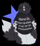 2024 :3 all_caps ambiguous_gender anthro arm_tuft big_breasts big_tail black_background black_clothing black_ears black_nose black_shirt black_spots black_topwear breasts bridge_piercing canid canine canis cheek_piercing circle_eyebrows clothed clothing colored_line_art dark_humor dear_fat_girl_(meme) dipstick_tail domestic_dog ear_piercing elbow_tuft eyebrows eyes_closed facial_piercing fluffy fluffy_ears fluffy_head fluffy_legs fluffy_tail fur half-length_portrait hands_behind_back happy hashtag hi_res huge_tail leg_tuft mammal markings meme meme_clothing multicolored_arms multicolored_body multicolored_face multicolored_fur multicolored_legs neck_tuft nose_piercing overweight overweight_ambiguous overweight_anthro pantsless partially_clothed piercing pink_text portrait shirt short_sleeves simple_background small_eyes smile solo spots standing star_symbol tail tail_markings text text_on_clothing text_on_shirt text_on_topwear tongue tongue_out tongue_piercing topwear tuft white_arms white_legs white_tail_tip wide_hips wobbybones